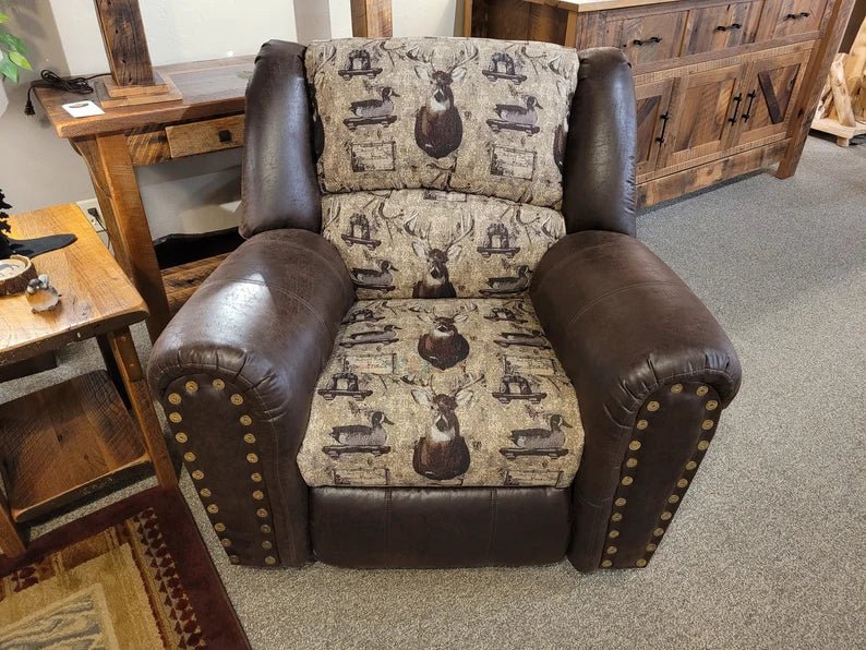 Whitetail Deer & Duck Hunting Rocker Recliner | Faux Leather Lodge Chair - 1st Choice Furniture Direct