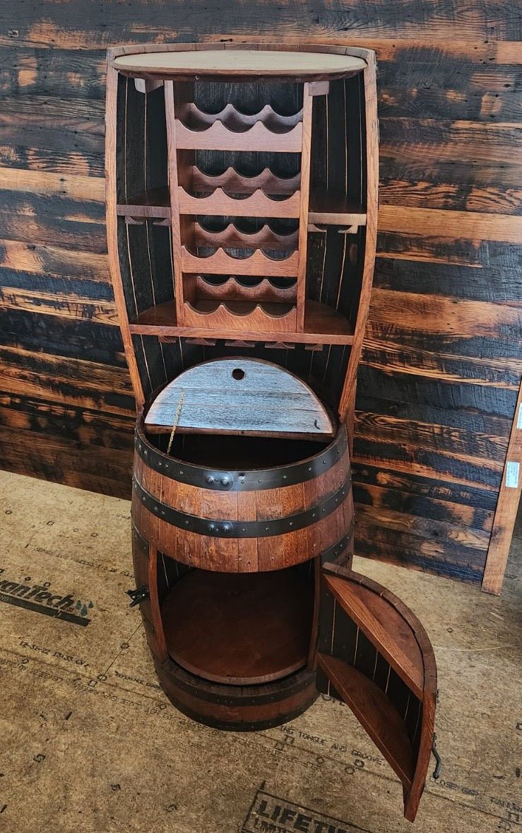 William Sheppee 12 Bottle Barrel Hutch with Shelf & 14 Glass Capacity - 1st Choice Furniture Direct
