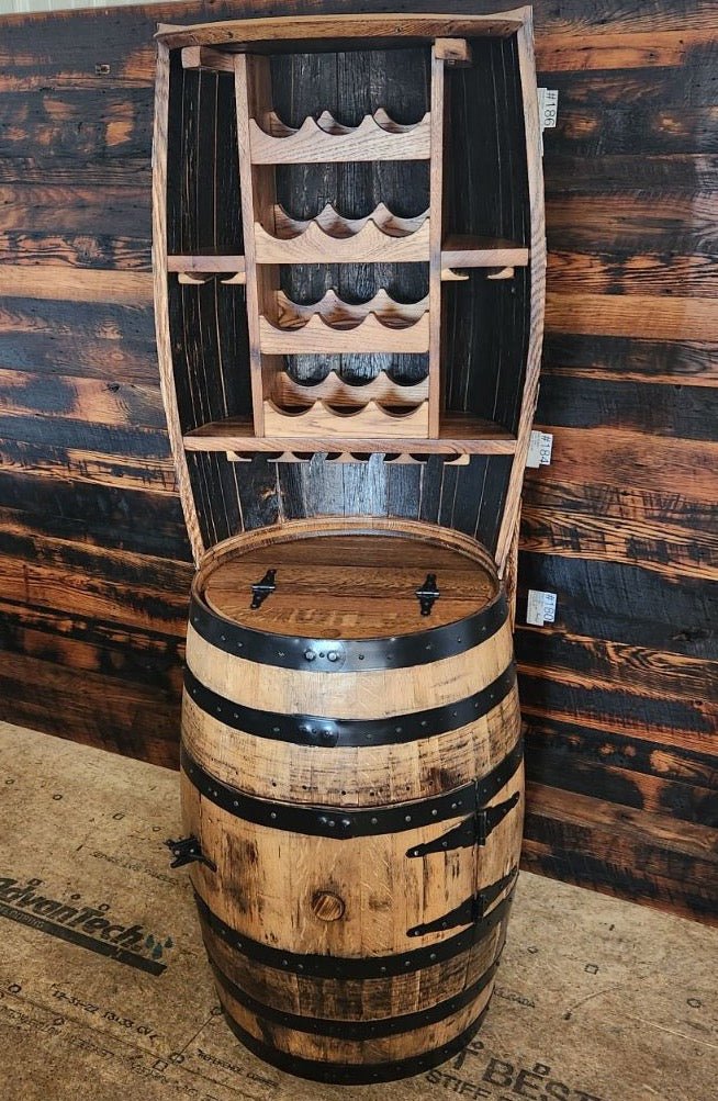 William Sheppee 12 Bottle Barrel Hutch with Shelf & 14 Glass Capacity - 1st Choice Furniture Direct