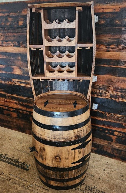 William Sheppee 12 Bottle Barrel Hutch with Shelf & 14 Glass Capacity - 1st Choice Furniture Direct