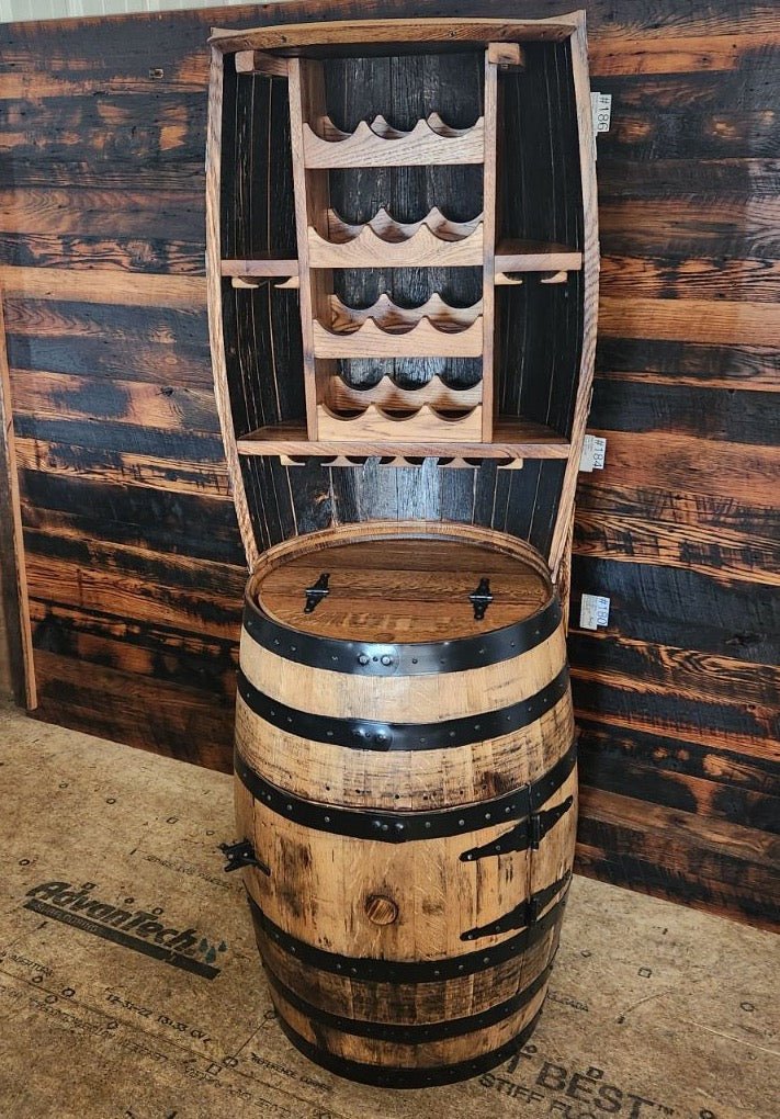 William Sheppee 12 Bottle Barrel Hutch with Shelf & 14 Glass Capacity - 1st Choice Furniture Direct