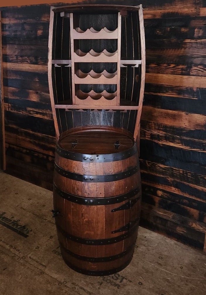 William Sheppee 12 Bottle Barrel Hutch with Shelf & 14 Glass Capacity - 1st Choice Furniture Direct