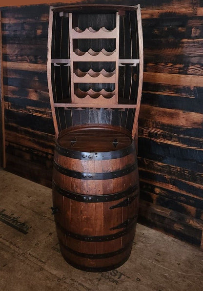 William Sheppee 12 Bottle Barrel Hutch with Shelf & 14 Glass Capacity - 1st Choice Furniture Direct