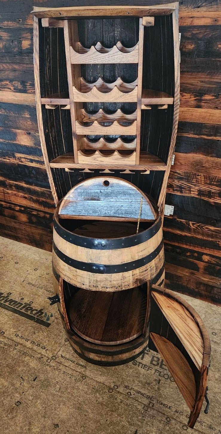 William Sheppee 12 Bottle Barrel Hutch with Shelf & 14 Glass Capacity - 1st Choice Furniture Direct