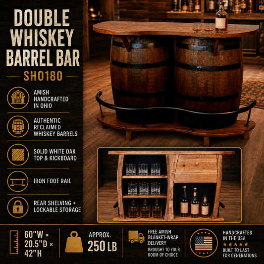 William Sheppee Amish Double Whiskey Barrel Bar – SHO180 - 1st Choice Furniture Direct