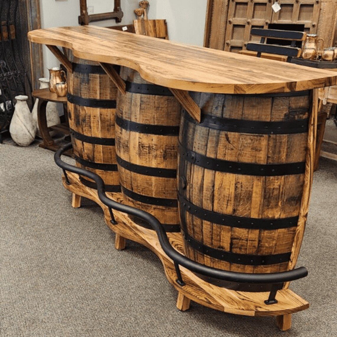 William Sheppee Amish Whiskey Barrel Triple Bar Unrivaled Craftsmanship - 1st Choice Furniture Direct