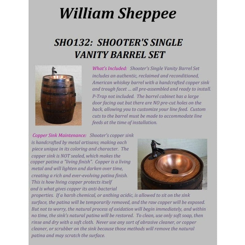 William Sheppee Authentic Unique Shooter's Whiskey Barrel Vanity - 1st Choice Furniture Direct