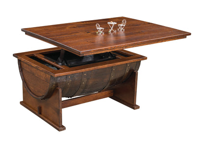 William Sheppee Handcrafted Whiskey Barrel Coffee Table Lift Top Design - 1st Choice Furniture Direct