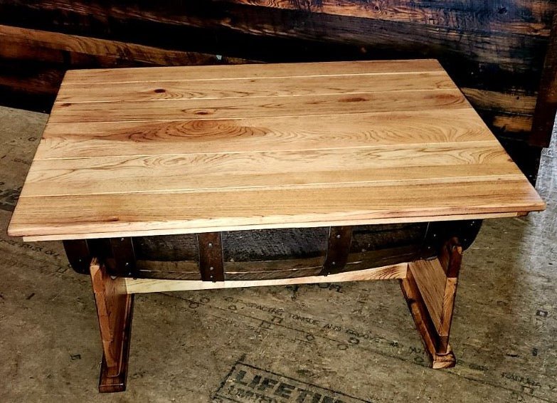William Sheppee Handcrafted Whiskey Barrel Coffee Table Lift Top Design - 1st Choice Furniture Direct
