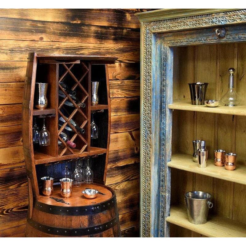 William Sheppee Premium Rustic Shooters Whiskey Barrel Bar Cabinet - 1st Choice Furniture Direct