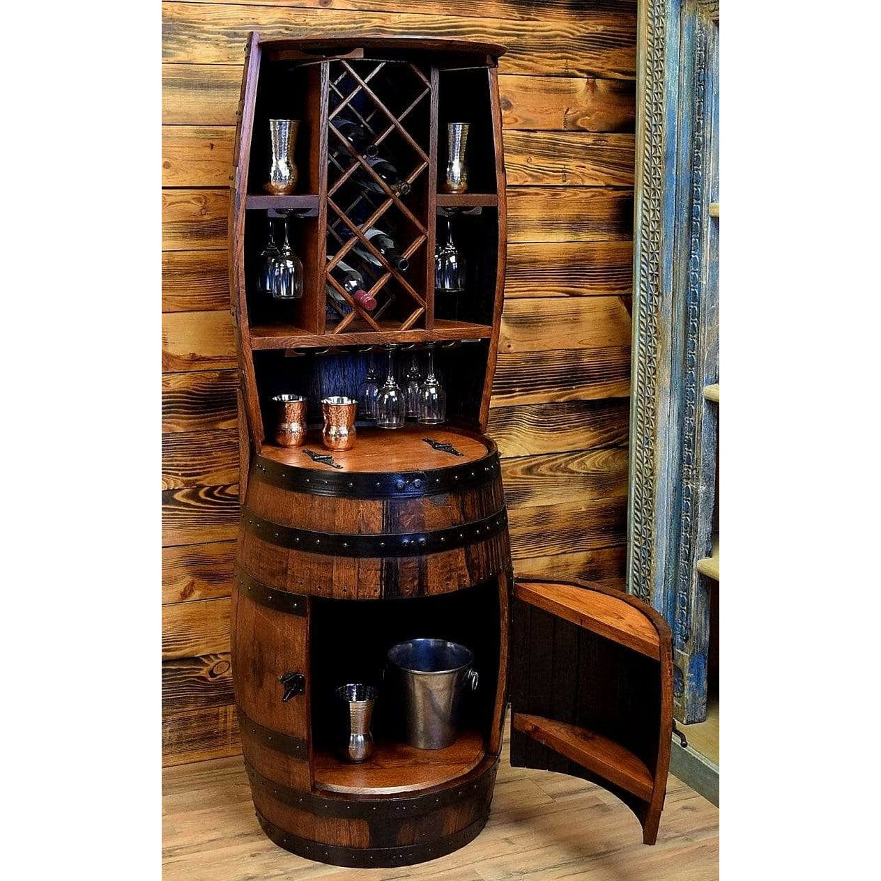 William Sheppee Premium Rustic Shooters Whiskey Barrel Bar Cabinet - 1st Choice Furniture Direct