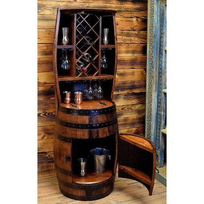 William Sheppee Premium Rustic Shooters Whiskey Barrel Bar Cabinet - 1st Choice Furniture Direct