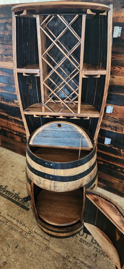 William Sheppee Premium Rustic Shooters Whiskey Barrel Bar Cabinet - 1st Choice Furniture Direct