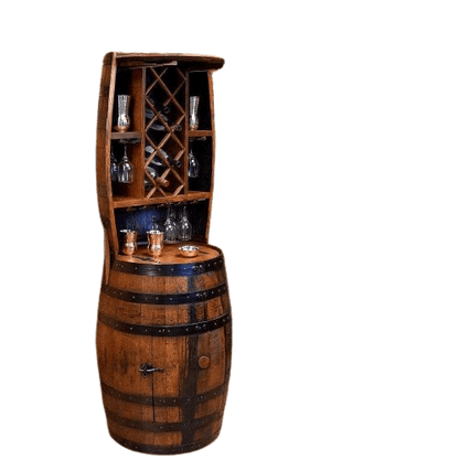William Sheppee Premium Rustic Shooters Whiskey Barrel Bar Cabinet - 1st Choice Furniture Direct