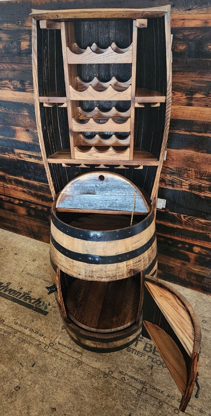 William Sheppee Premium Rustic Shooters Whiskey Barrel Bar Cabinet - 1st Choice Furniture Direct