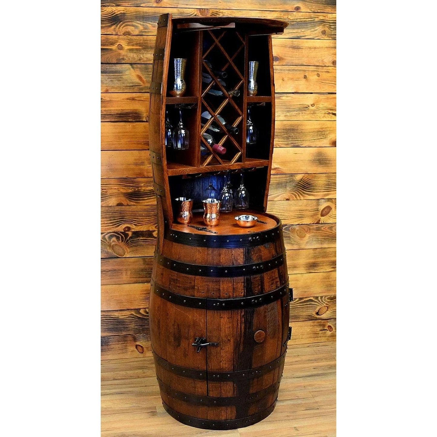 William Sheppee Premium Rustic Shooters Whiskey Barrel Bar Cabinet - 1st Choice Furniture Direct