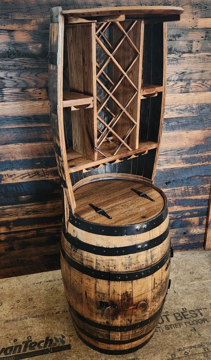 William Sheppee Premium Rustic Shooters Whiskey Barrel Bar Cabinet - 1st Choice Furniture Direct