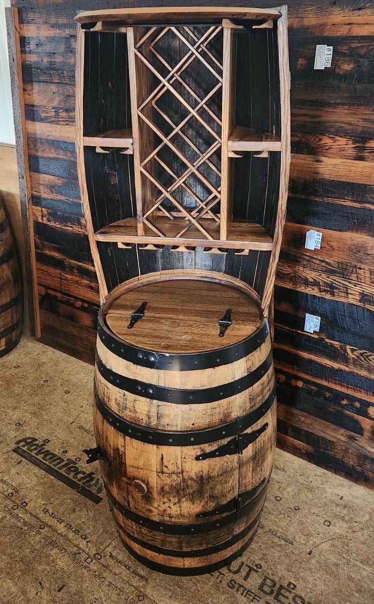 William Sheppee Premium Rustic Shooters Whiskey Barrel Bar Cabinet - 1st Choice Furniture Direct