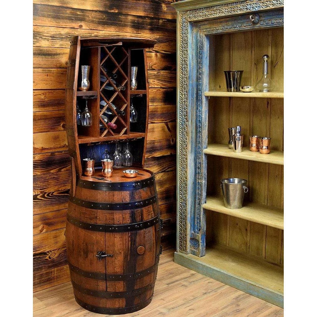 William Sheppee Premium Rustic Shooters Whiskey Barrel Bar Cabinet - 1st Choice Furniture Direct