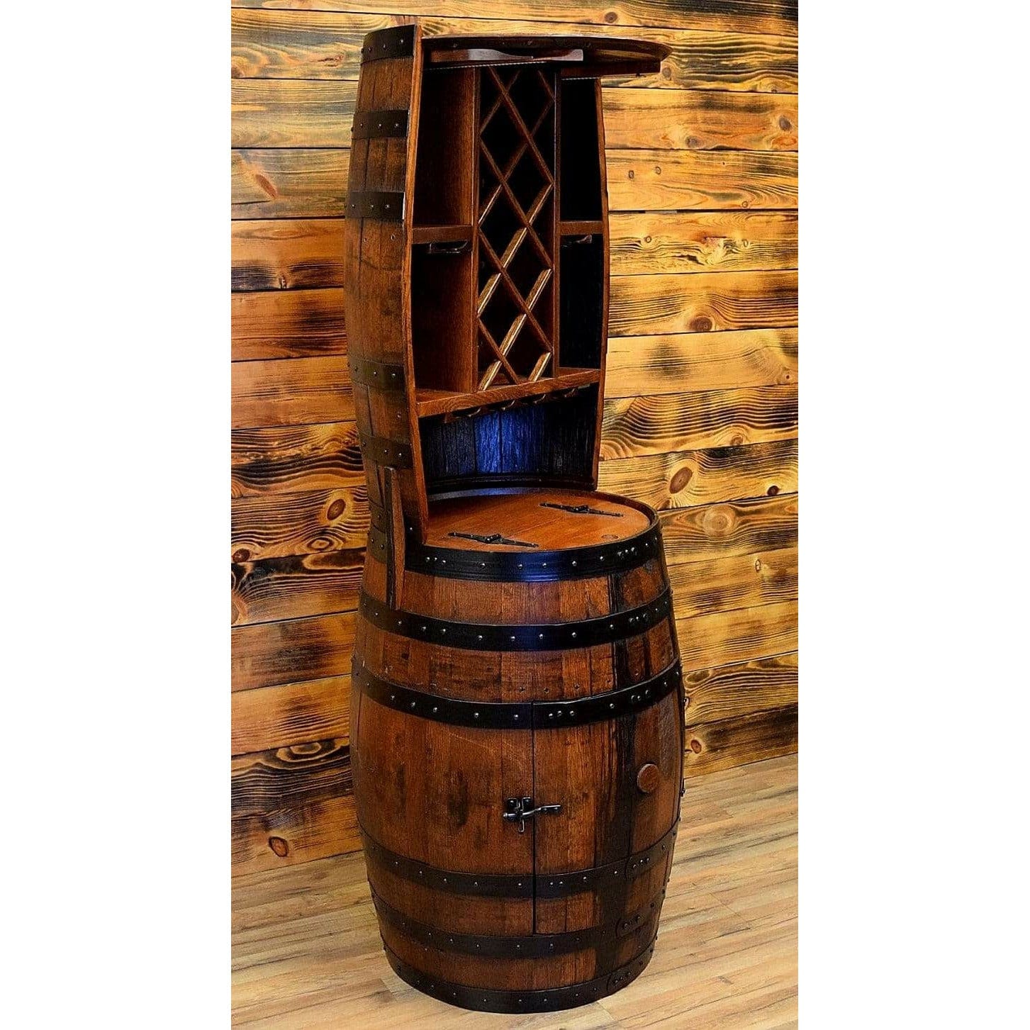 William Sheppee Premium Rustic Shooters Whiskey Barrel Bar Cabinet - 1st Choice Furniture Direct