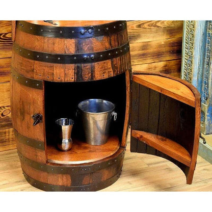 William Sheppee Premium Rustic Shooters Whiskey Barrel Bar Cabinet - 1st Choice Furniture Direct