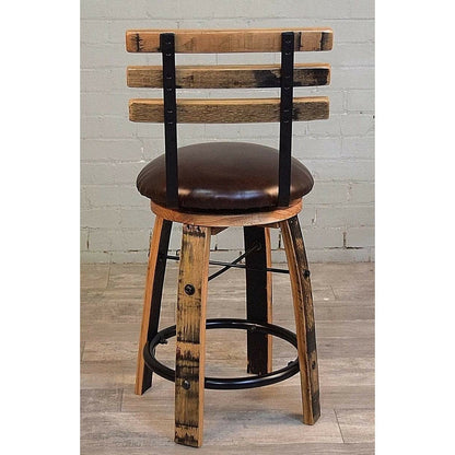 William Sheppee Shooter's Whiskey Barrel Swivel Counter Stool w/ Back - 1st Choice Furniture Direct