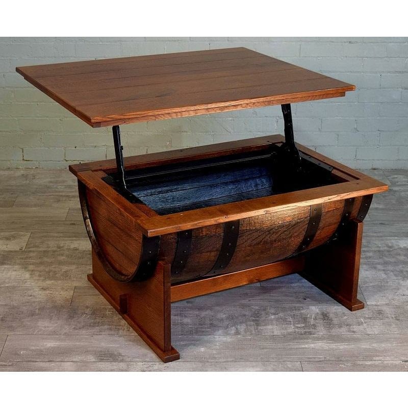 William Sheppee Shooter's Whiskey Half Barrel Coffee Table w/ Lift Top - SHO126 - 1st Choice Furniture Direct