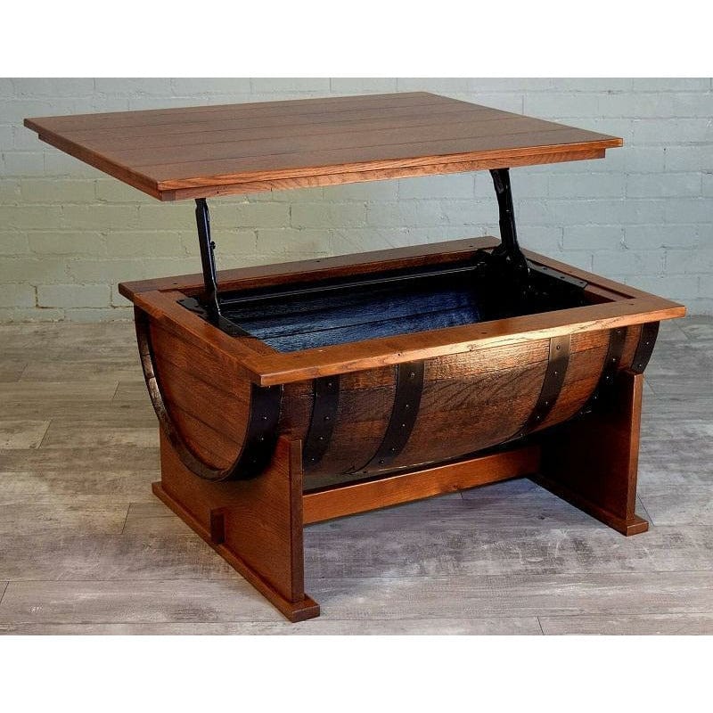 William Sheppee Shooter's Whiskey Half Barrel Coffee Table w/ Lift Top - SHO126 - 1st Choice Furniture Direct