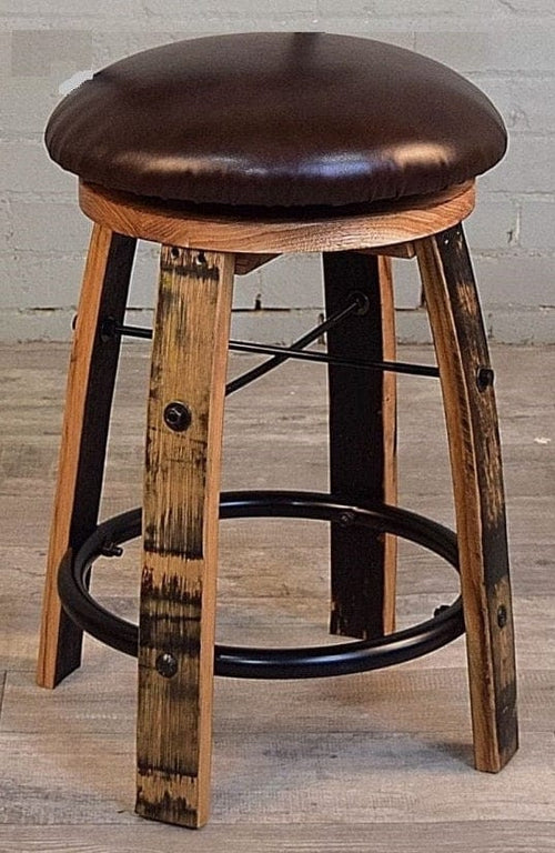 WILLIAM Sheppee USA Counter Stool Vintage Whiskey Barrel Stave Swivel Bar Stools Amish Handcrafted in USA