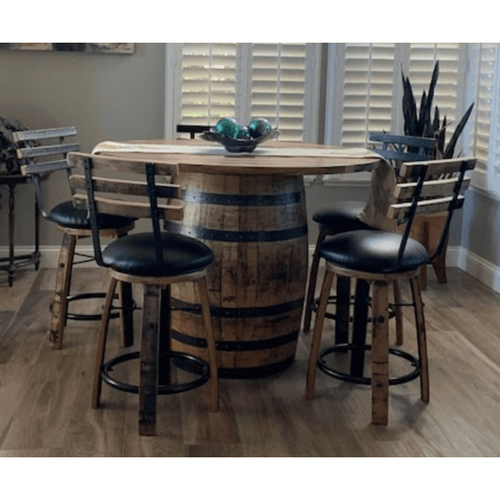 WILLIAM Sheppee USA Shooter's Bar Black Whiskey Barrel 36" Counter Height Comes With 5 Barstools, Black