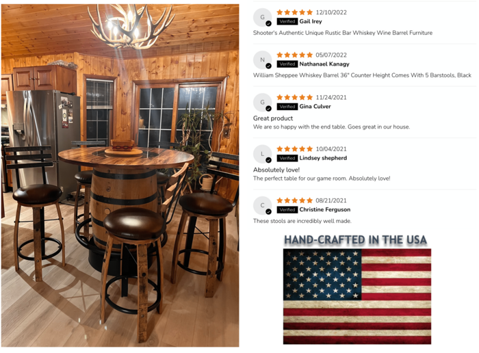 WILLIAM Sheppee USA Shooter's Bar Whiskey Barrel 42" Bar Height Comes with 5 Leather Barstools