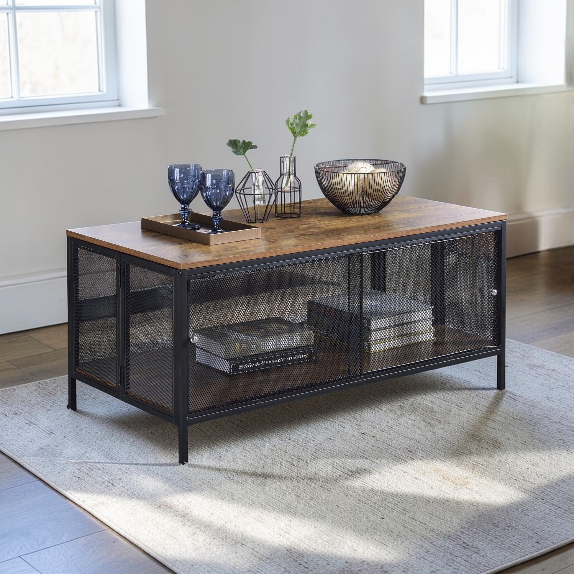 Winam Antique Oak & Black Finish Coffee Table - 1st Choice Furniture Direct