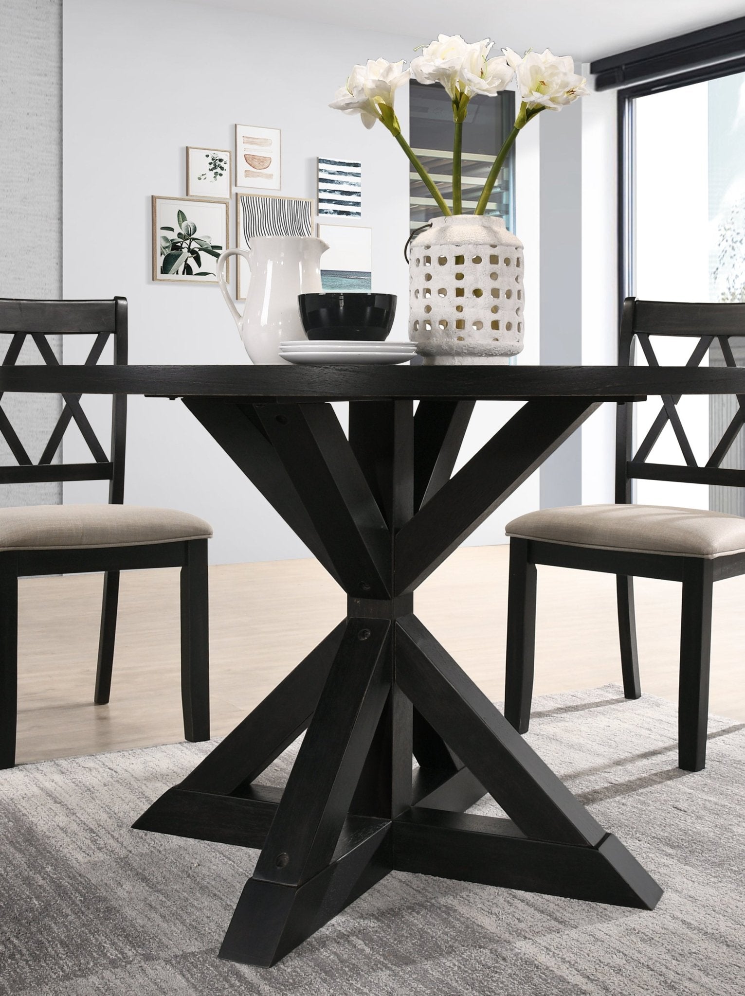 Windvale Cross - Buck Base Dining Table in Black - 1st Choice Furniture Direct