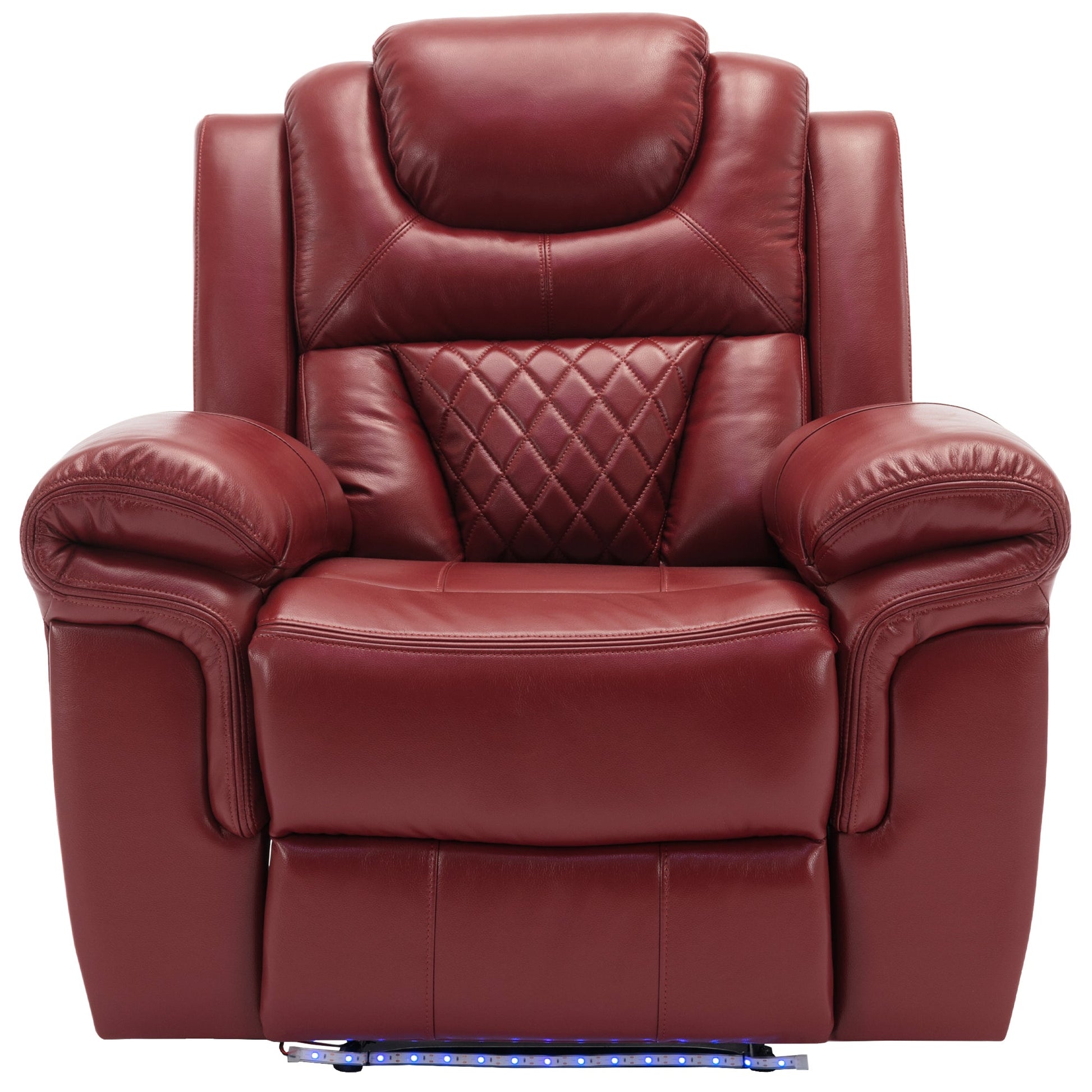 Wine Red Faux Leather Home Theater Seating Manual Recliner Chair with LED Light Strip - 1st Choice Furniture Direct