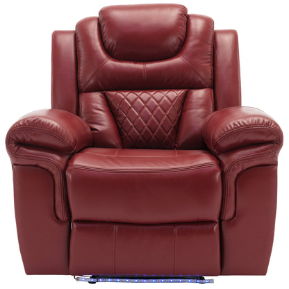 Wine Red Faux Leather Home Theater Seating Manual Recliner Chair with LED Light Strip - 1st Choice Furniture Direct