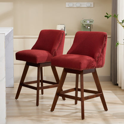 Wine Red Swivel Bar Stools Set of 2 | 26” Upholstered Counter Height Chairs - 1st Choice Furniture Direct