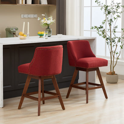 Wine Red Swivel Bar Stools Set of 2 | 26” Upholstered Counter Height Chairs - 1st Choice Furniture Direct