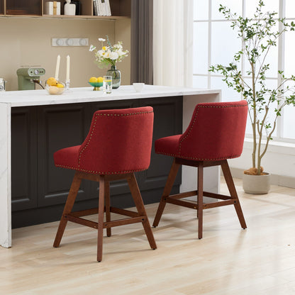 Wine Red Swivel Bar Stools Set of 2 | 26” Upholstered Counter Height Chairs - 1st Choice Furniture Direct