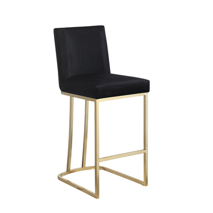 Woker Furniture Bar Stools Set of 2 Counter Height 26' Bar Stools with Back, Gold Brushed Barstools Modern Velvet Fabric Kitchen Stools for Counter Pub, Upholstered Dining Chairs - Black - 1st Choice Furniture Direct