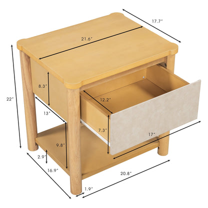 Wood Nightstand,Modern Nightstands with Drawer, Farmhouse Bedside Table for Bedroom Living Room ,MP2(set of 2) Natural&Beige Color - 1st Choice Furniture Direct