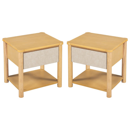 Wood Nightstand,Modern Nightstands with Drawer, Farmhouse Bedside Table for Bedroom Living Room ,MP2(set of 2) Natural&Beige Color - 1st Choice Furniture Direct