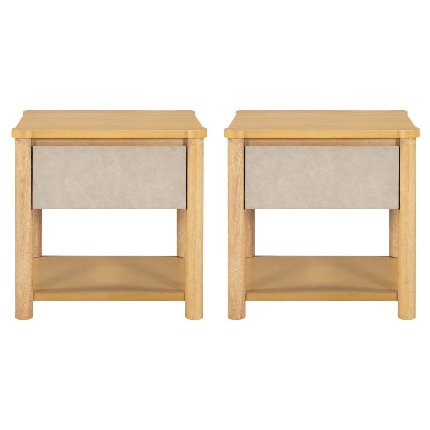 Wood Nightstand,Modern Nightstands with Drawer, Farmhouse Bedside Table for Bedroom Living Room ,MP2(set of 2) Natural&Beige Color - 1st Choice Furniture Direct