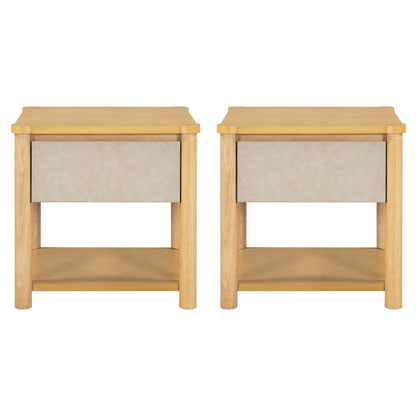 Wood Nightstand,Modern Nightstands with Drawer, Farmhouse Bedside Table for Bedroom Living Room ,MP2(set of 2) Natural&Beige Color - 1st Choice Furniture Direct