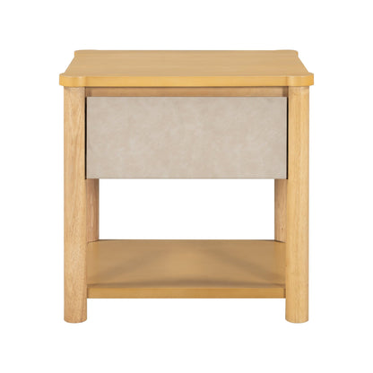Wood Nightstand,Modern Nightstands with Drawer, Farmhouse Bedside Table for Bedroom Living Room ,MP2(set of 2) Natural&Beige Color - 1st Choice Furniture Direct