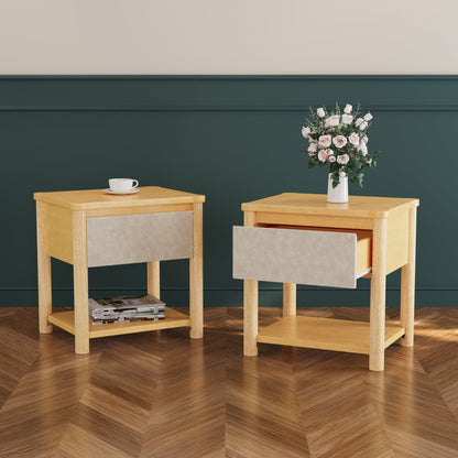 Wood Nightstand,Modern Nightstands with Drawer, Farmhouse Bedside Table for Bedroom Living Room ,MP2(set of 2) Natural&Beige Color - 1st Choice Furniture Direct