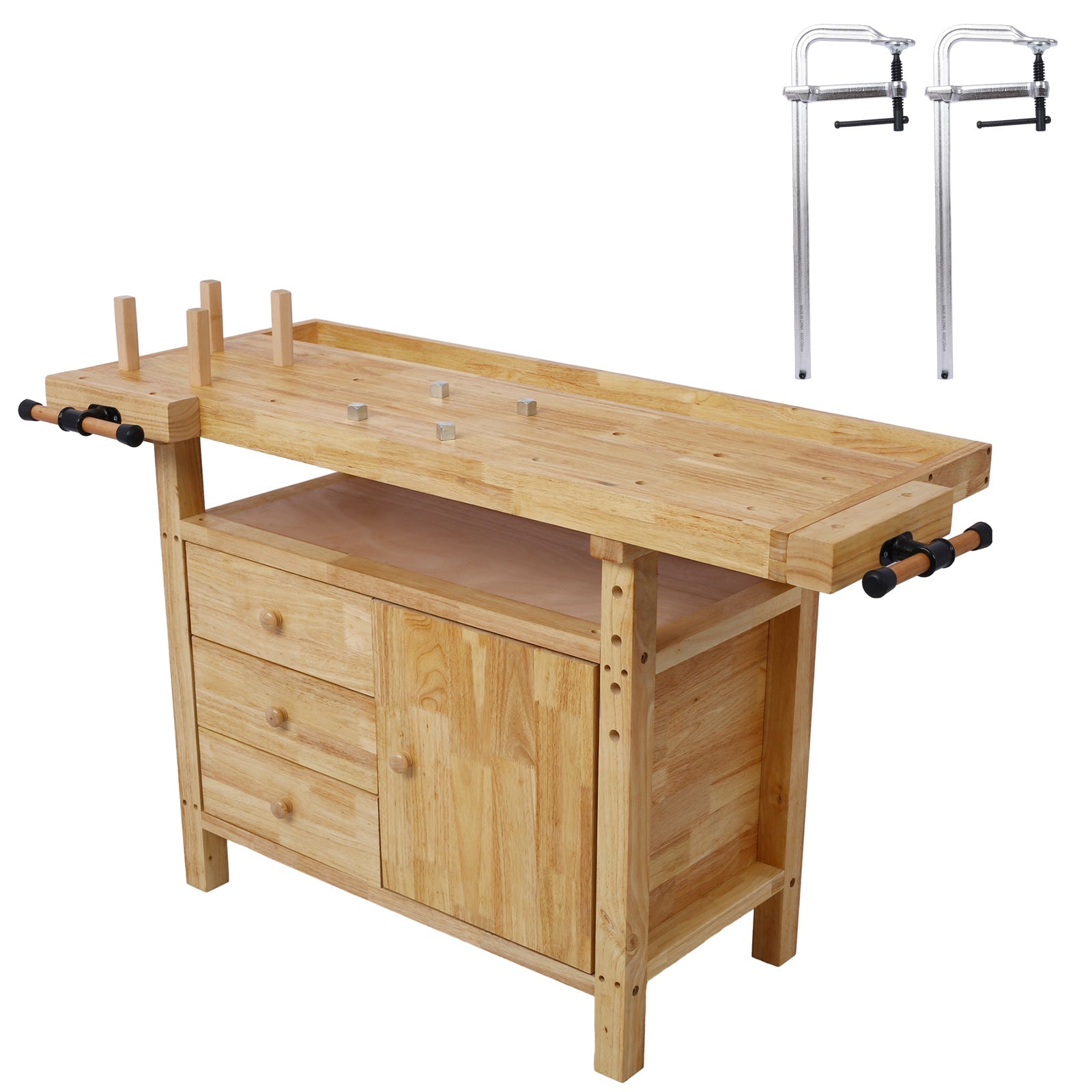 Wood Workbench - Wooden Workbench for Garage Workshop and Home, with Bar Clamps Set 16 inch x 4 - 3/4 inch Throat,Pack of 2 - 1st Choice Furniture Direct