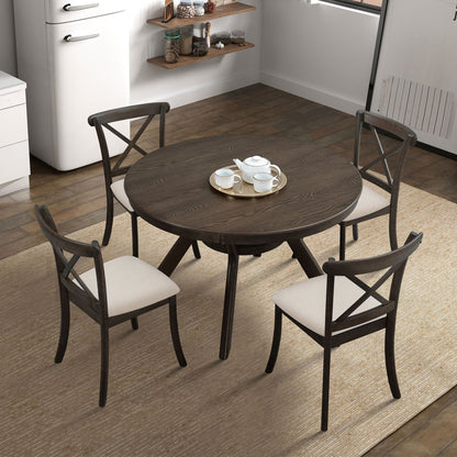 Wooden Dining Table Set, Mid Century Modern Round Rubber Wood Kitchen Table and Cross Back Upholstered Dining Chairs for Dining Room, Kitchen, Saving Space (1 Table with 4 Chairs), BROWN - 1st Choice Furniture Direct