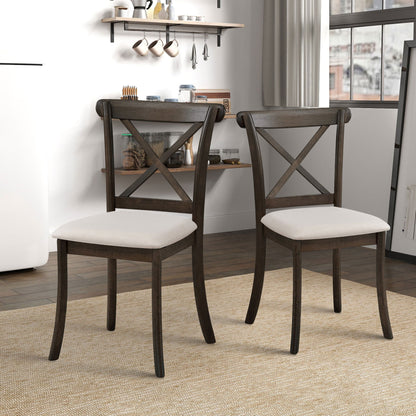 Wooden Dining Table Set, Mid Century Modern Round Rubber Wood Kitchen Table and Cross Back Upholstered Dining Chairs for Dining Room, Kitchen, Saving Space (1 Table with 4 Chairs), BROWN - 1st Choice Furniture Direct