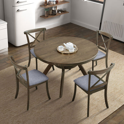 Wooden Dining Table Set, Mid Century Modern Round Rubber Wood Kitchen Table and Cross Back Upholstered Dining Chairs for Dining Room, Kitchen, Saving Space (1 Table with 4 Chairs),OAK - 1st Choice Furniture Direct