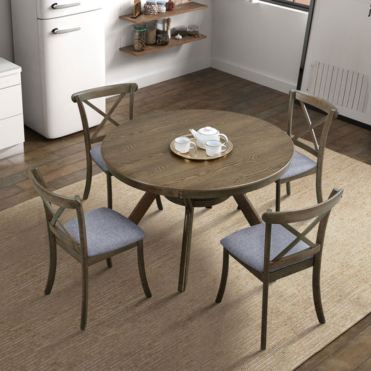 Wooden Dining Table Set, Mid Century Modern Round Rubber Wood Kitchen Table and Cross Back Upholstered Dining Chairs for Dining Room, Kitchen, Saving Space (1 Table with 4 Chairs),OAK - 1st Choice Furniture Direct
